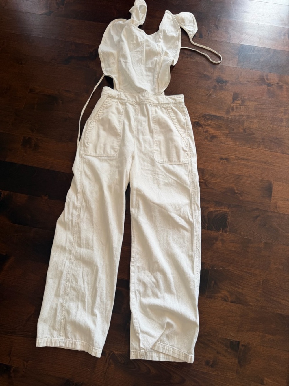 White Women's Wide-Leg Linen Jumpsuit With Cut Outs